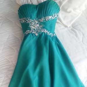 Teal Strapless Formal Dress
